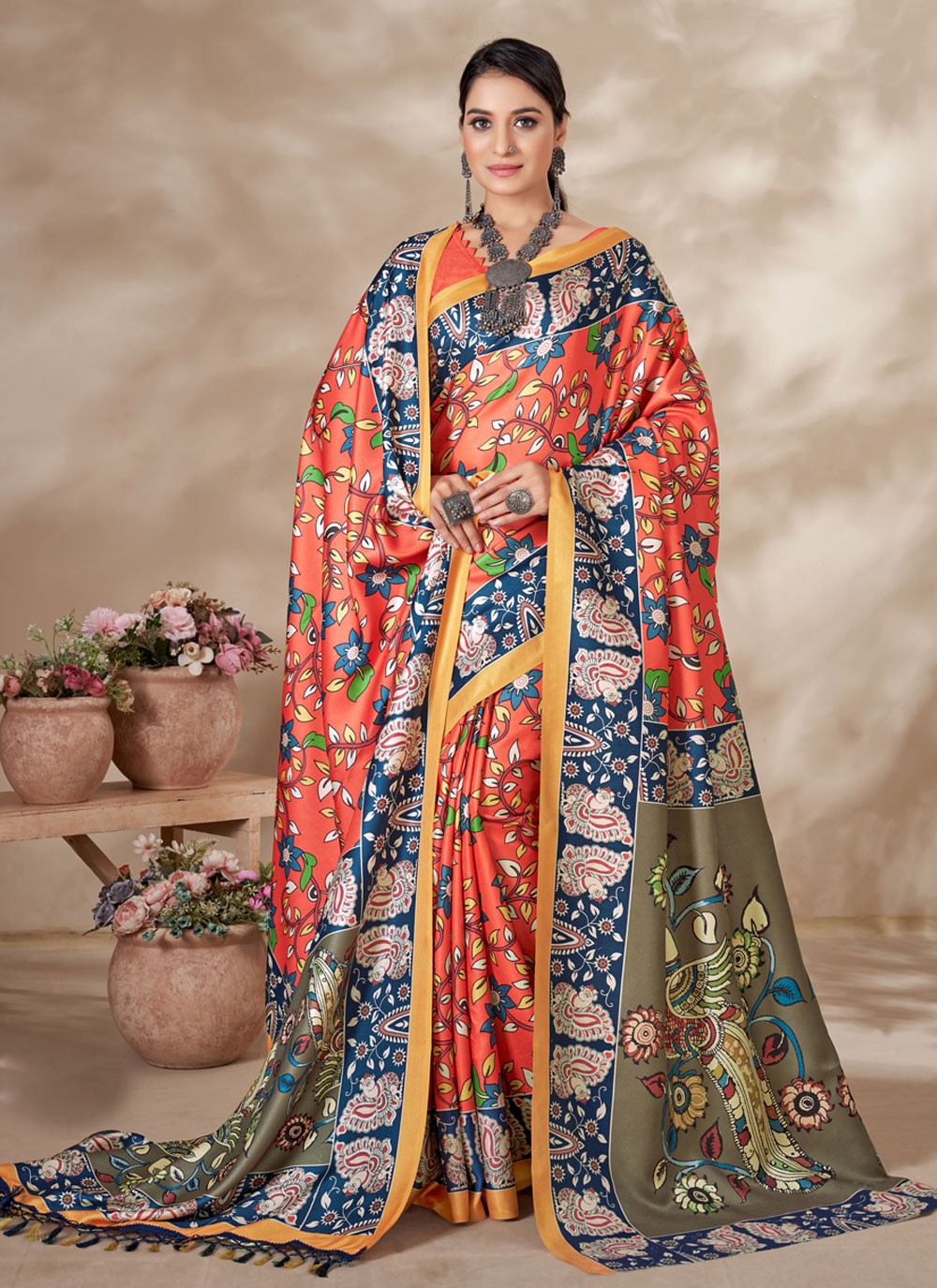 Casual Digital Print Pashmina Saree - S4281