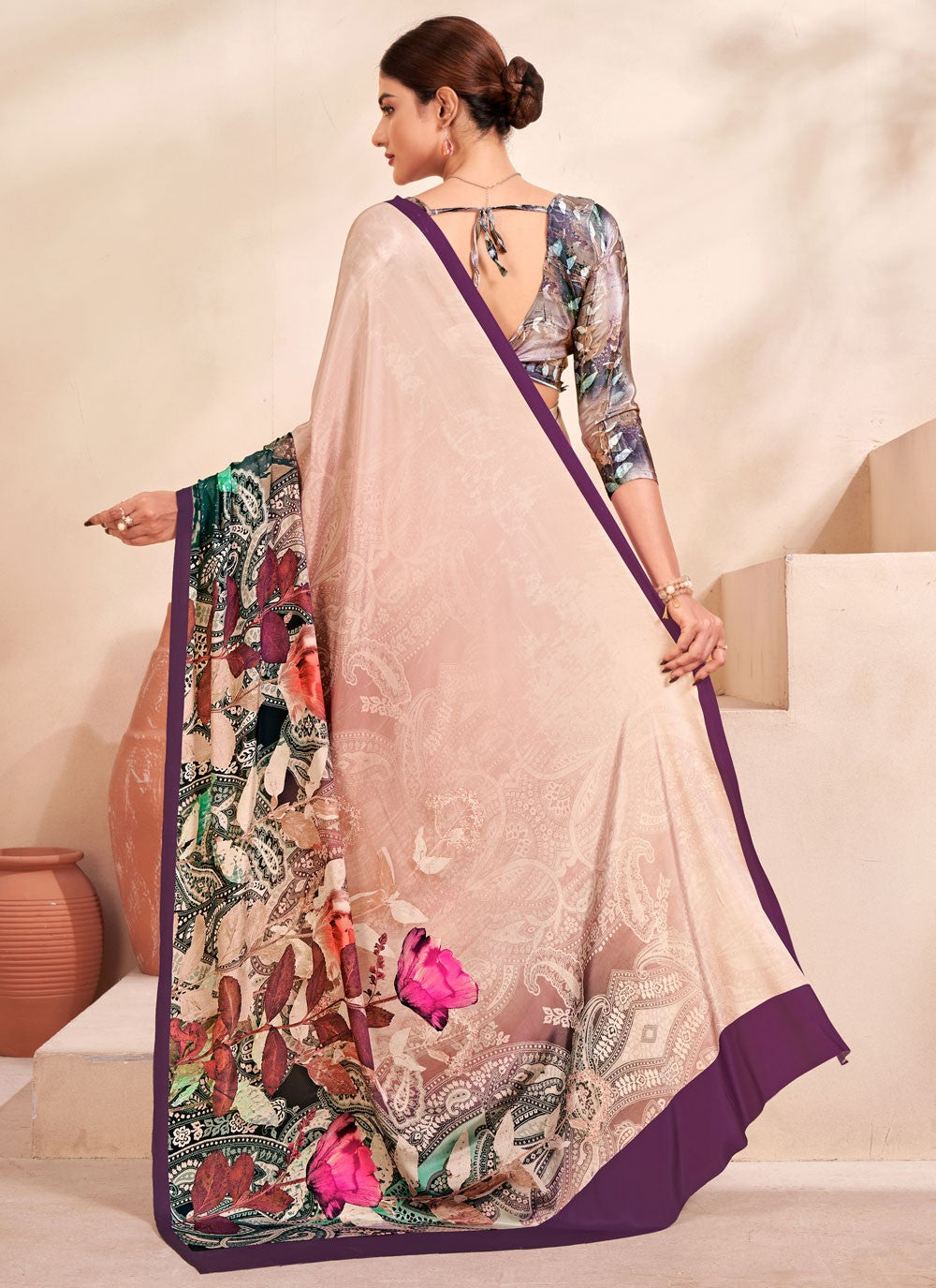 Classic Digital Print Crepe Silk Saree - S7514