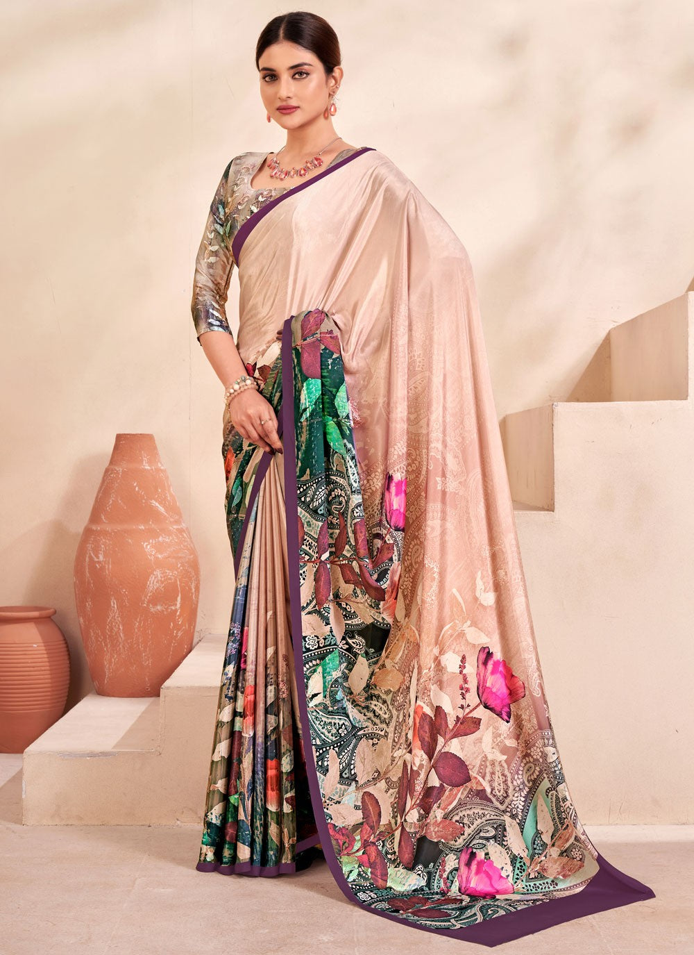 Classic Digital Print Crepe Silk Saree - S7514