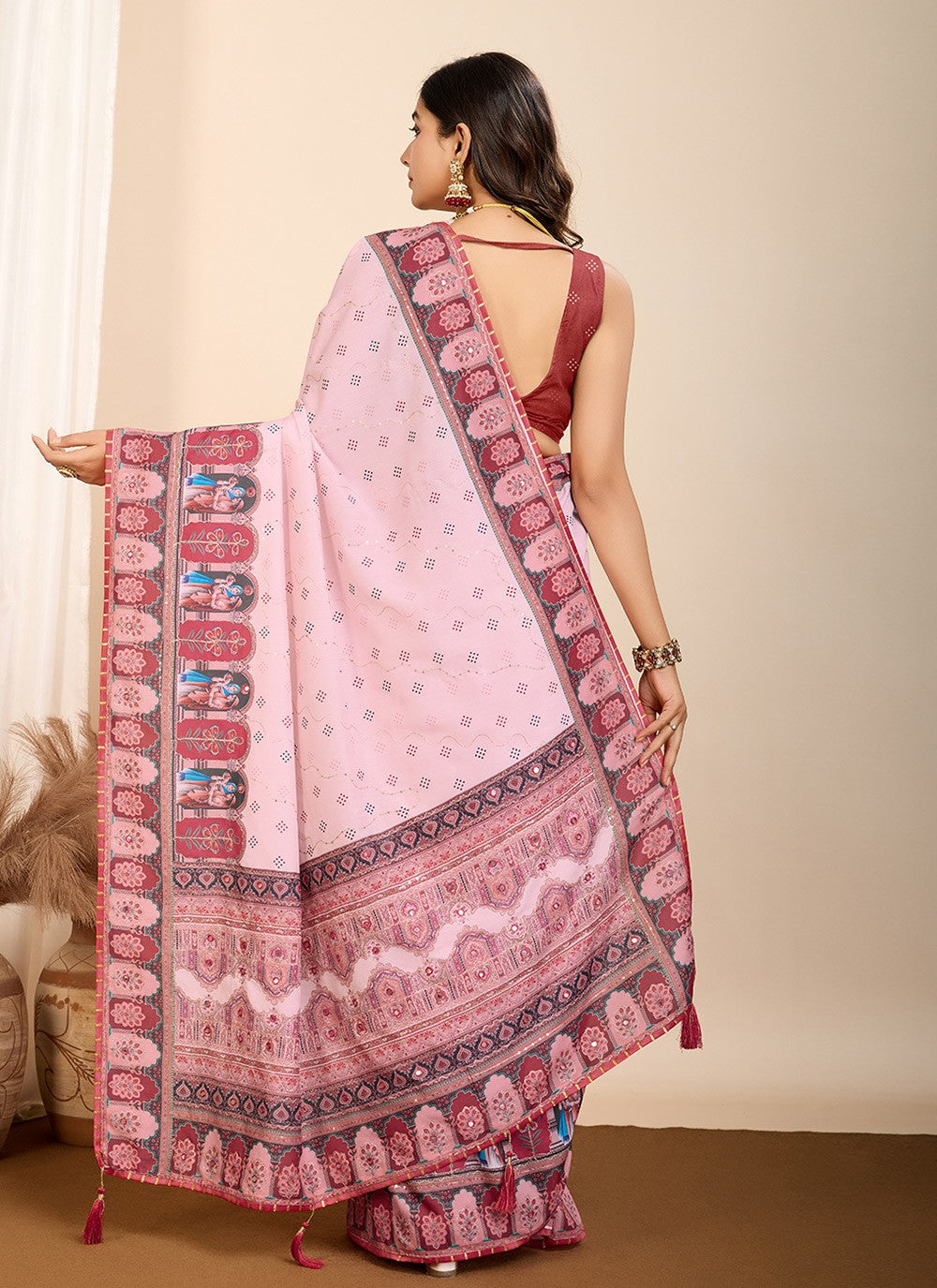 Classic Saree Digital Print Pink Cotton Saree S13482