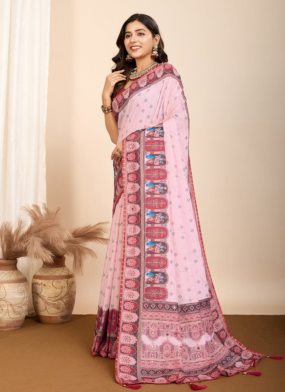Classic Saree Digital Print Pink Cotton Saree S13482