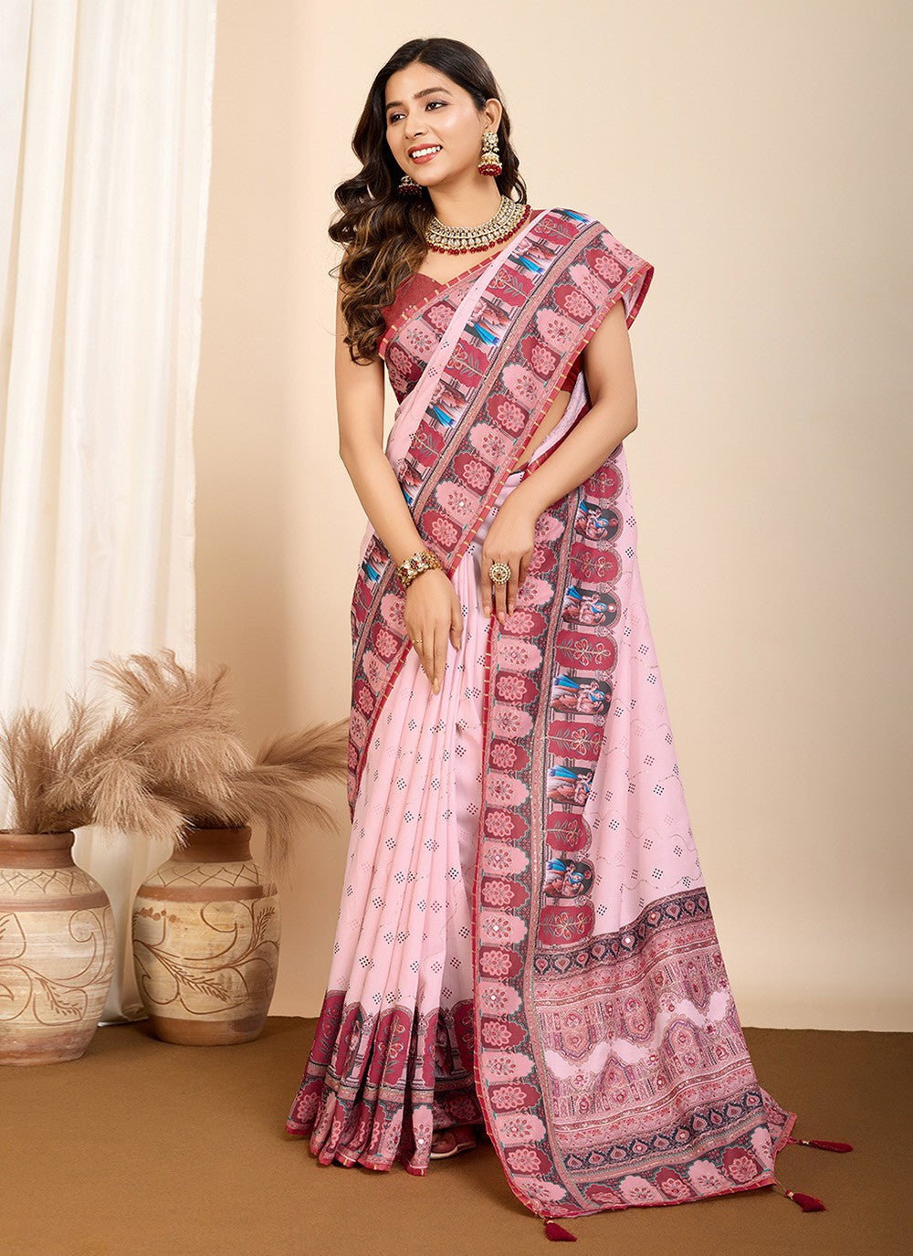 Classic Saree Digital Print Pink Cotton Saree S13482