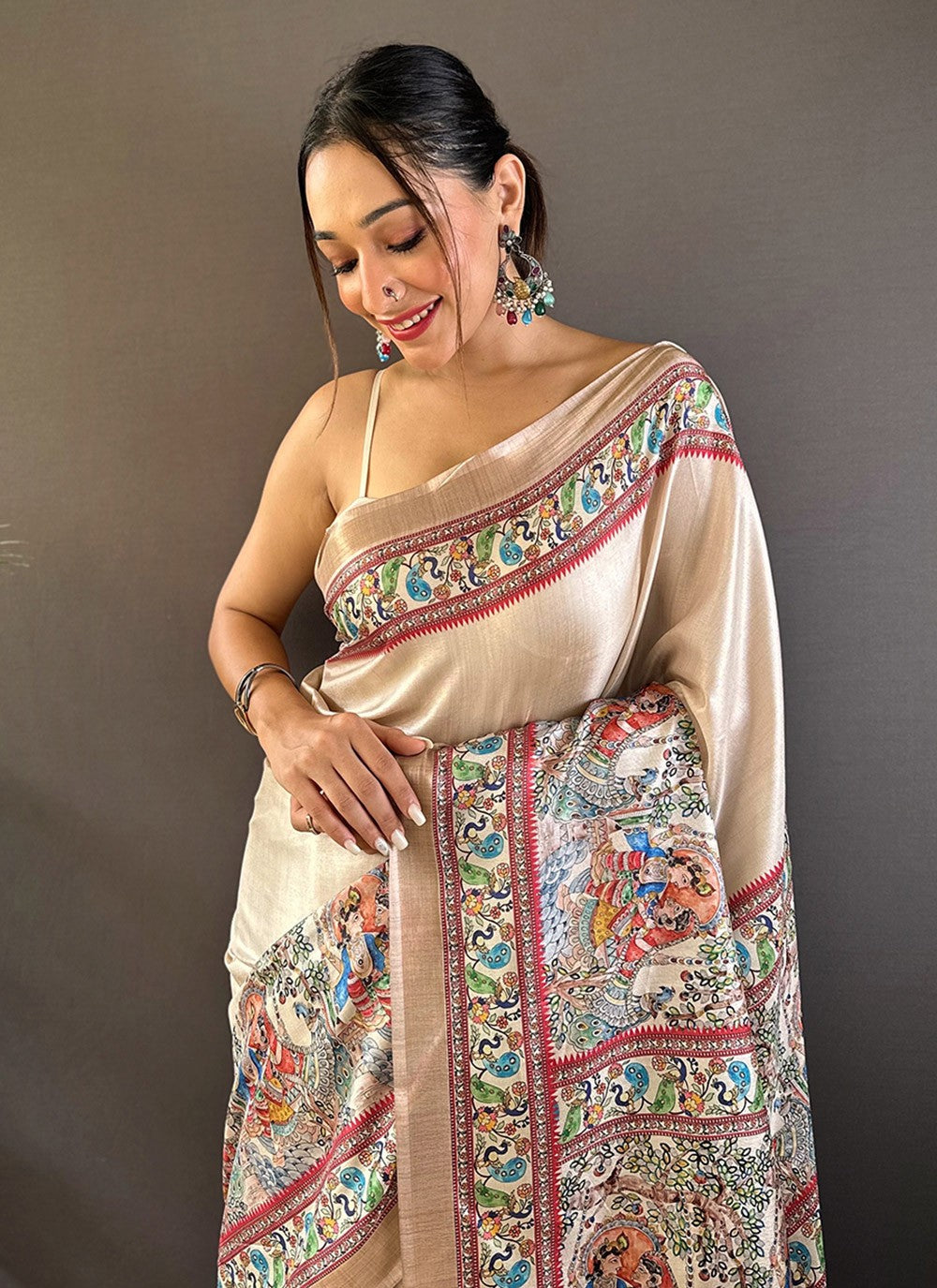 Printed Digital Print Tussar Silk Saree - S7857
