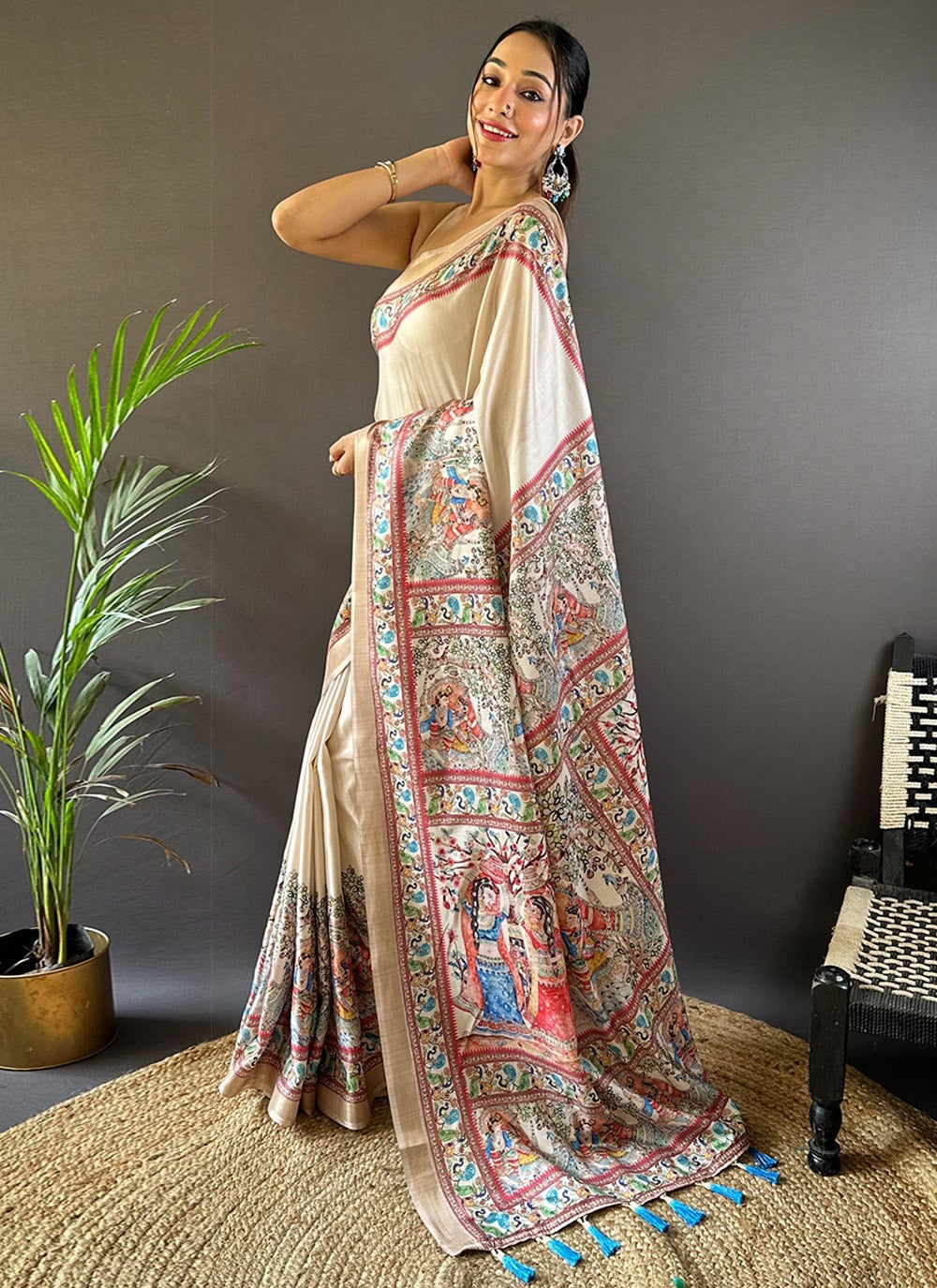 Printed Digital Print Tussar Silk Saree - S7857