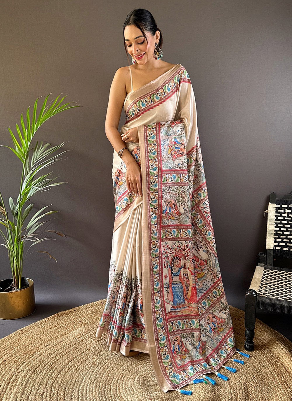 Printed Digital Print Tussar Silk Saree - S7857