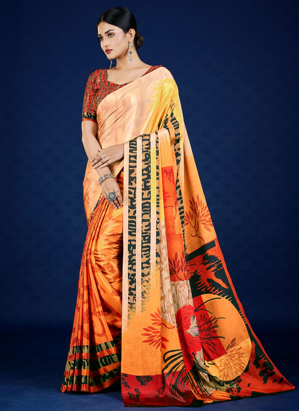 Classic Digital Print Pure Crepe Saree - S7315