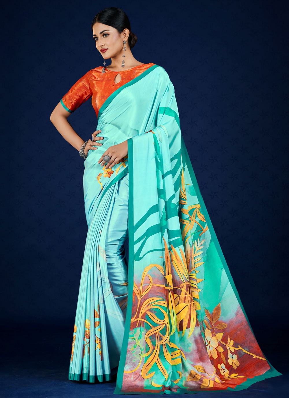 Classic Digital Print Pure Crepe Saree - S7315