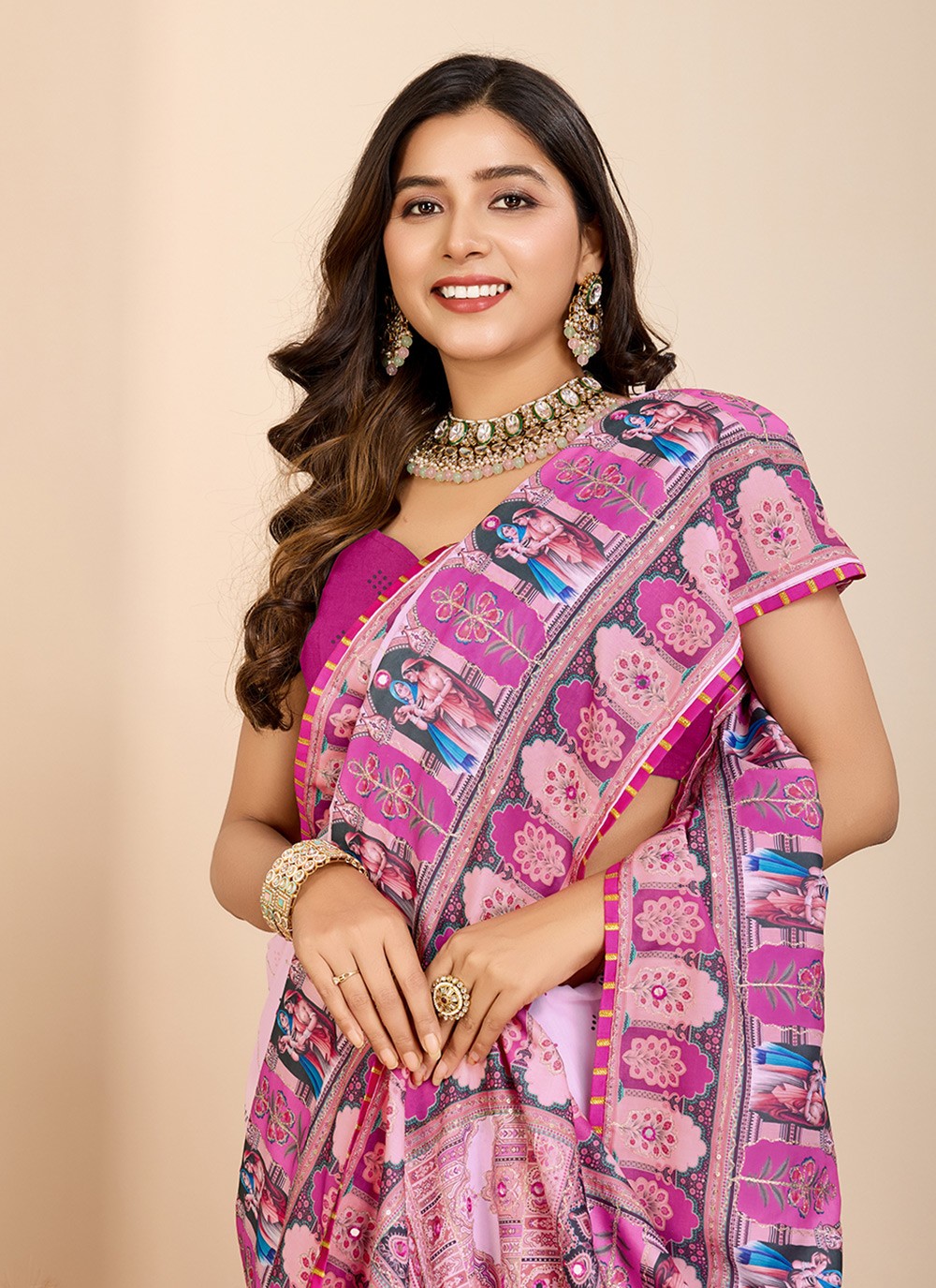 Classic Saree Digital Print Purple Cotton Saree S13478