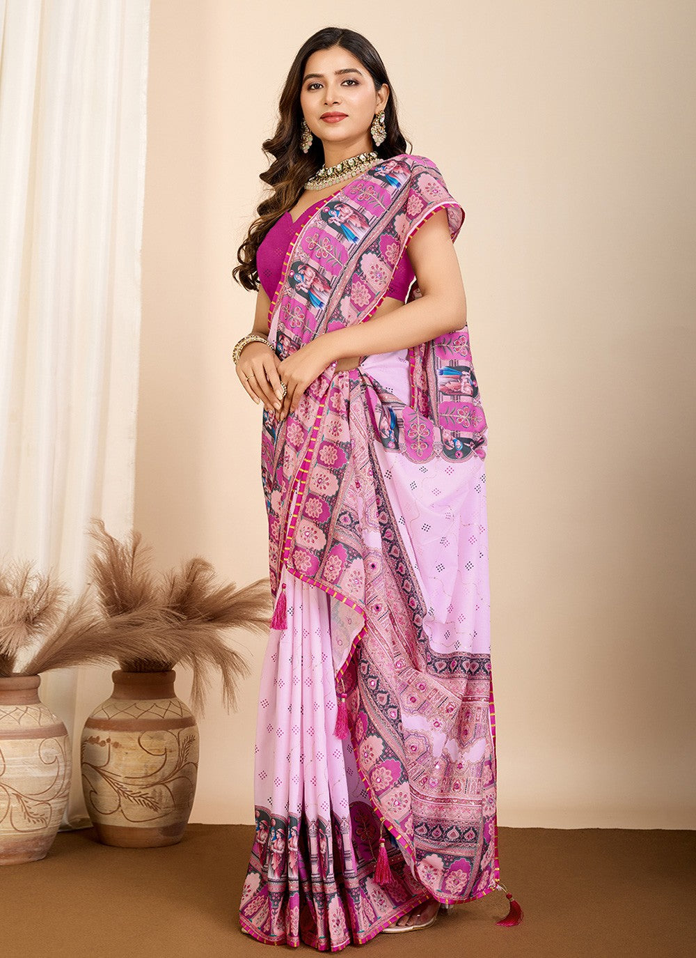 Classic Saree Digital Print Purple Cotton Saree S13478