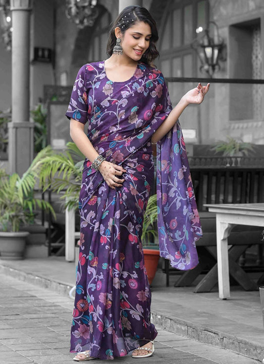Digital Print Georgette Purple Saree S14539