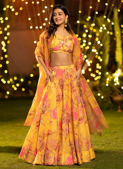 Chinon Ceremonial, Festival, Mehandi & Sangeet, Party Readymade Lehenga Choli L3510