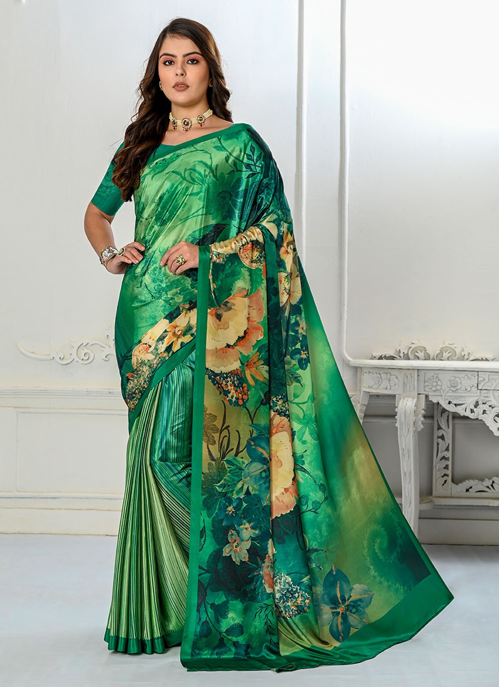 Classic Digital Print Pure Crepe Saree - S7179