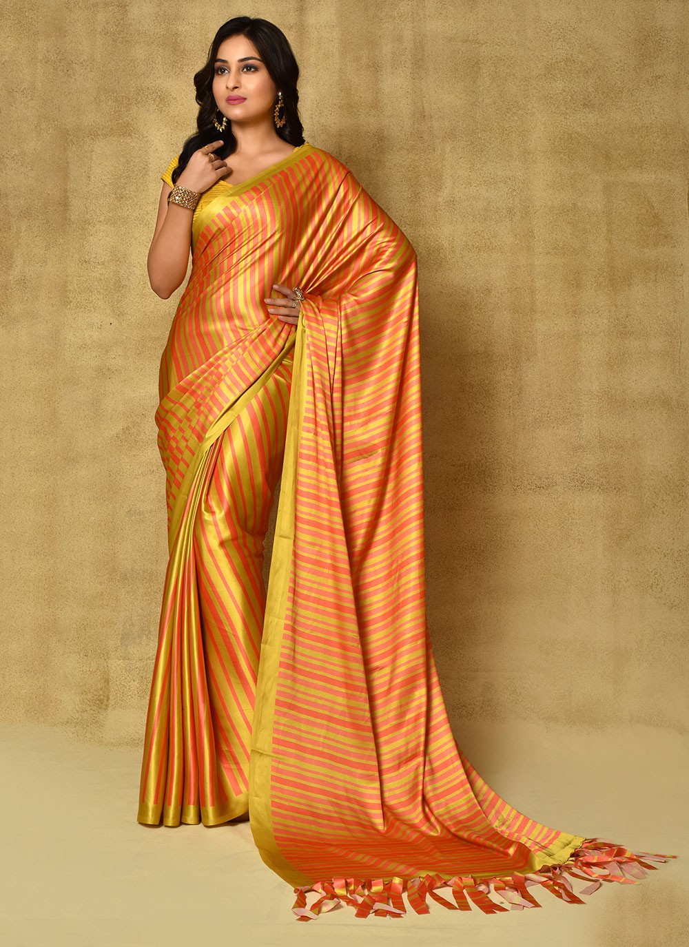 Classic Digital Print Satin Saree - S5689