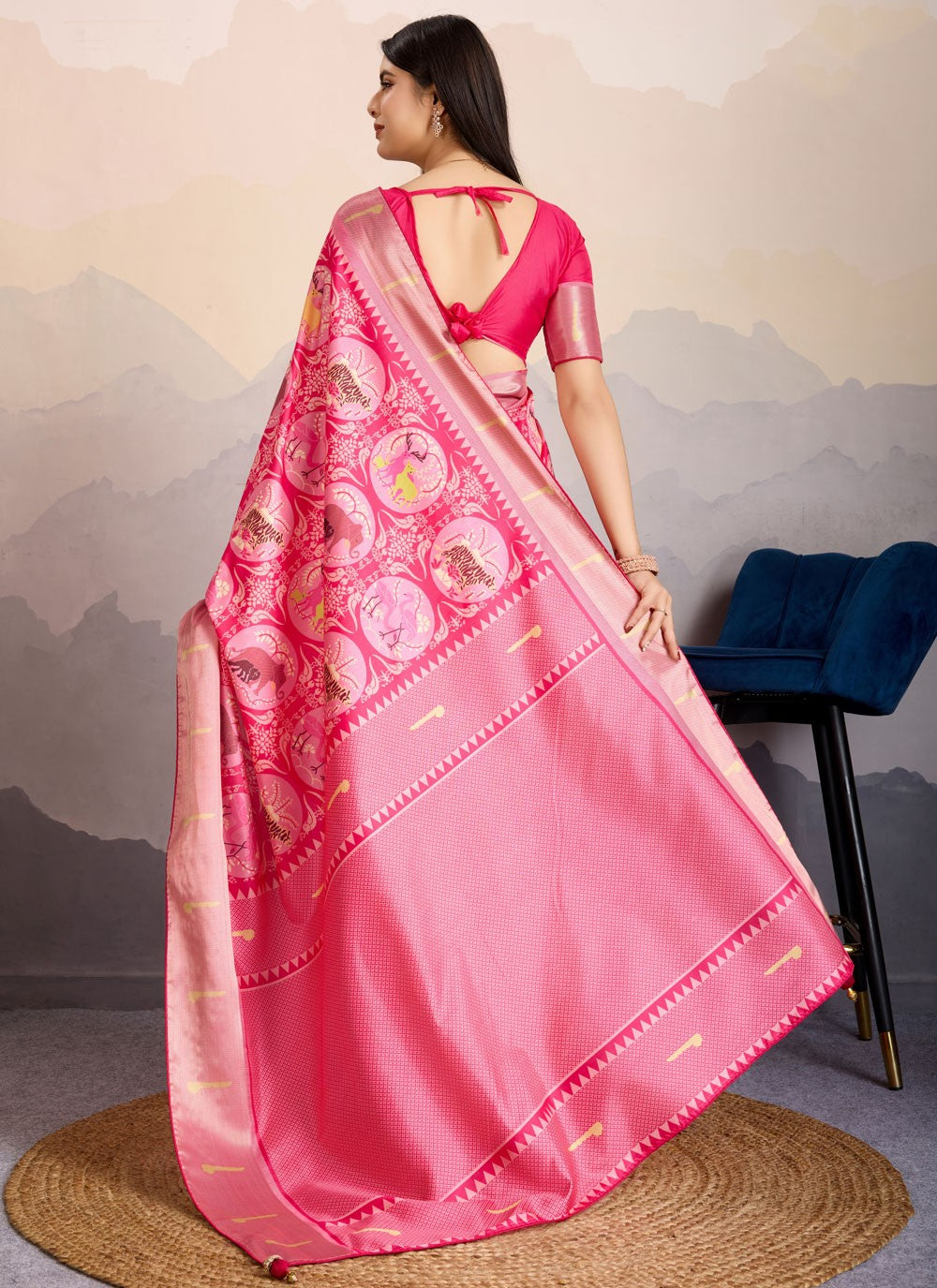 Digital Print Pure Dola Magenta Classic Saree S14909