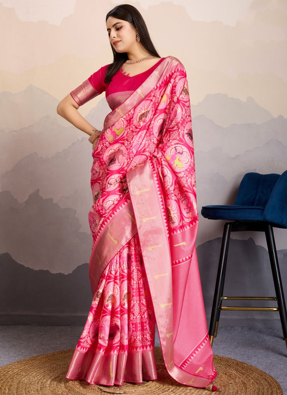 Digital Print Pure Dola Magenta Classic Saree S14909