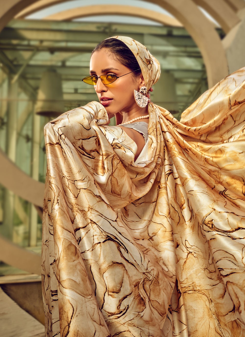 Classic Digital Print Satin Saree - S4000