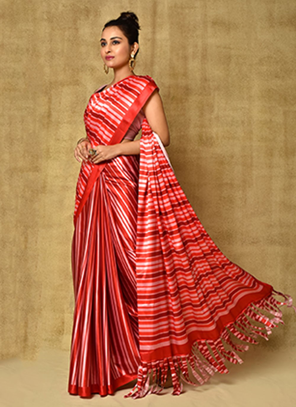 Classic Digital Print Satin Saree - S5689