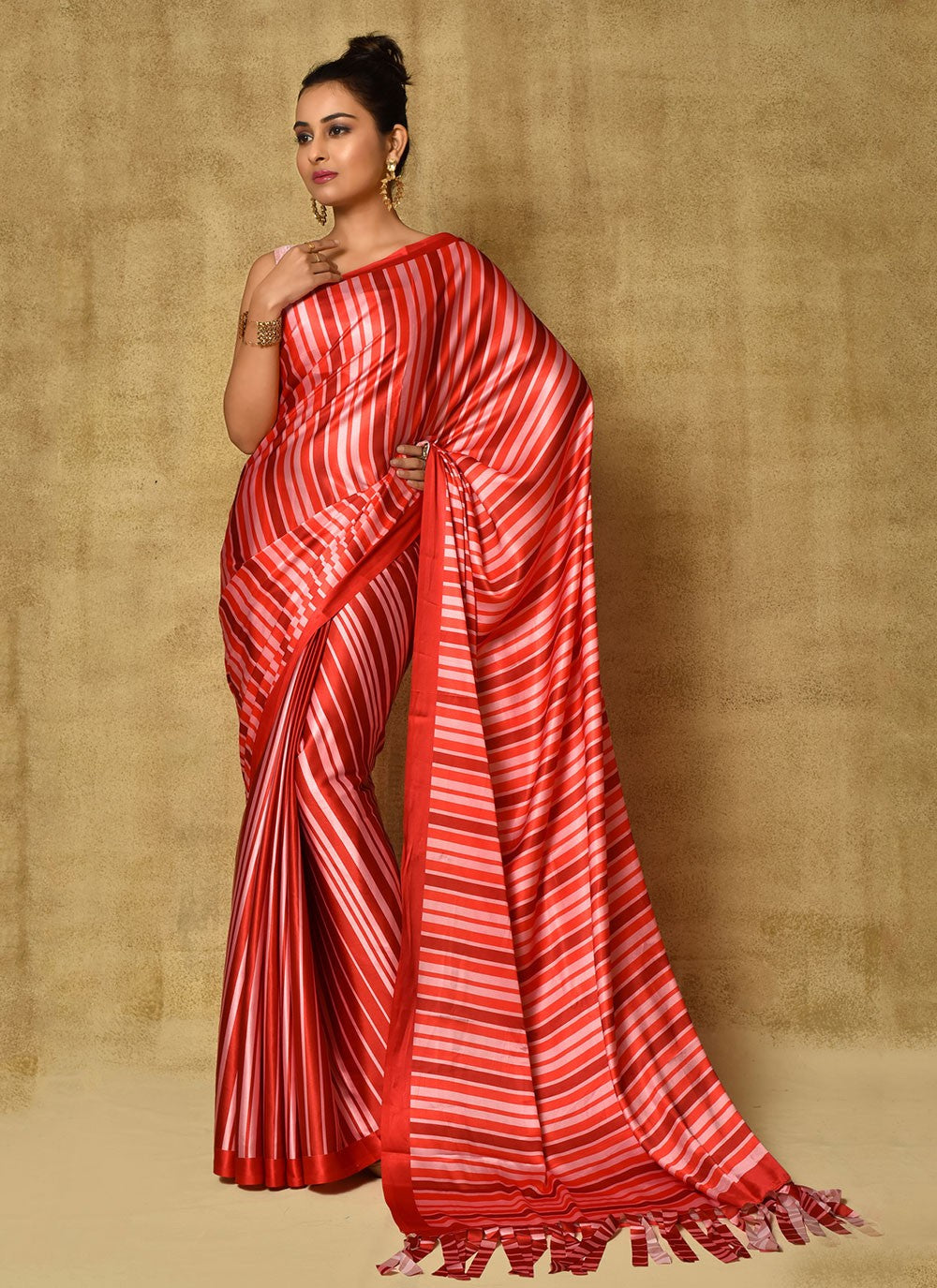 Classic Digital Print Satin Saree - S5689