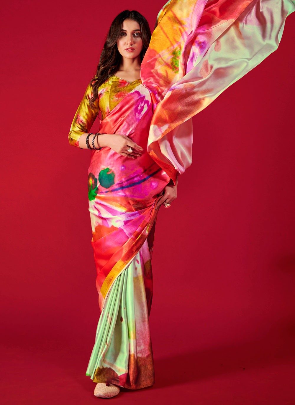 Trendy Digital Print Pure Crepe, Satin Saree - S5666