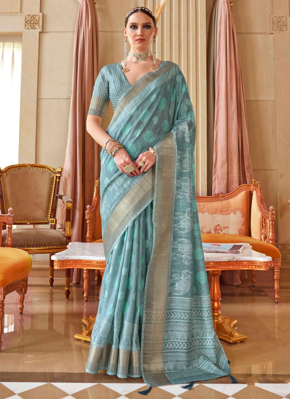 Classic Digital Print Silk Saree - S8418