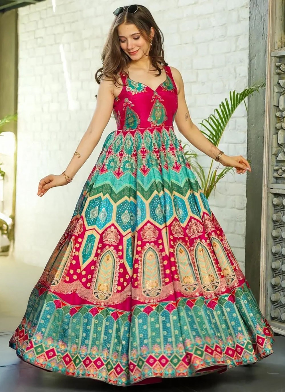 Digital Print Silk Multi Colour Gown G19849