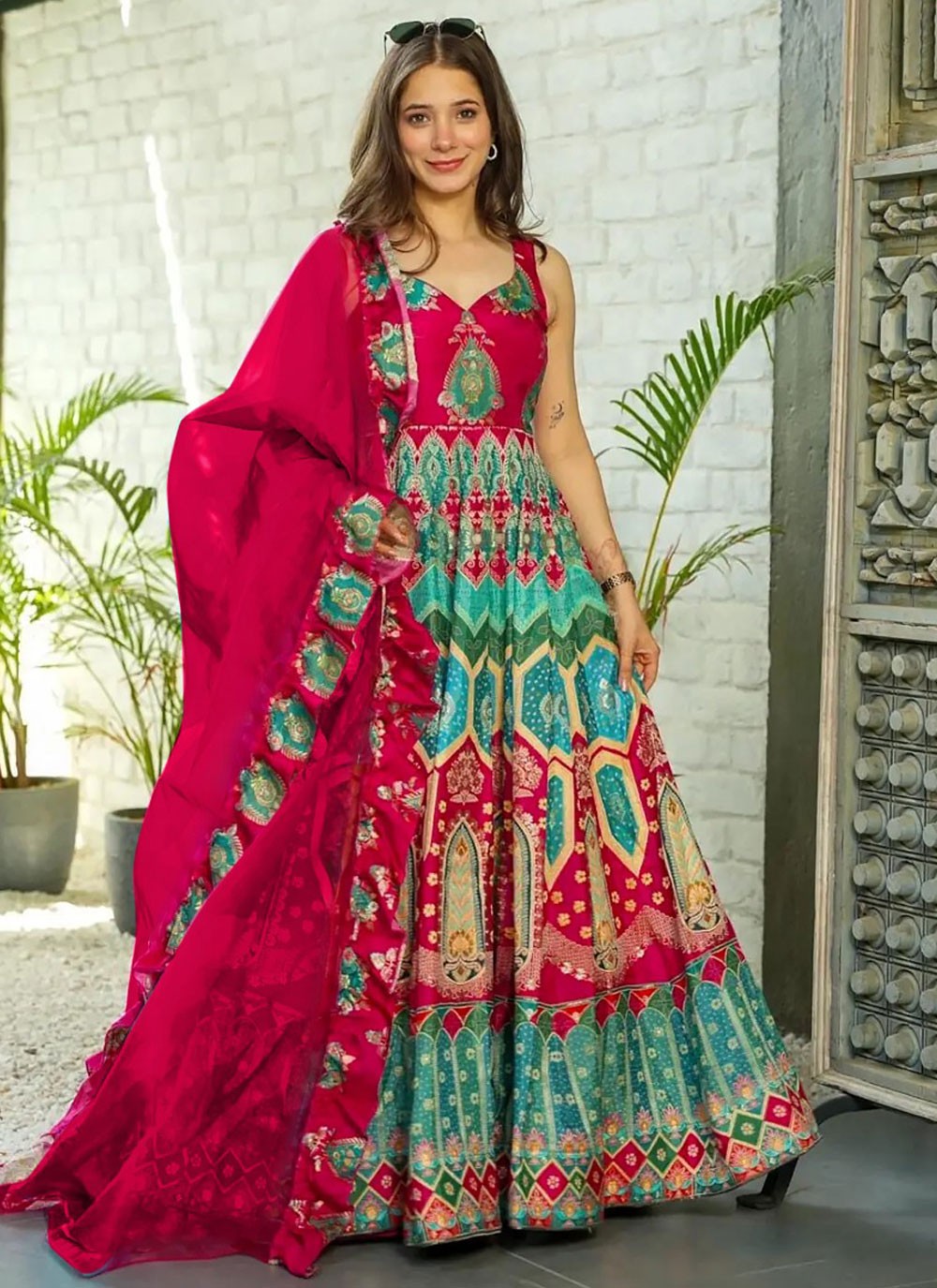 Digital Print Silk Multi Colour Gown G19849