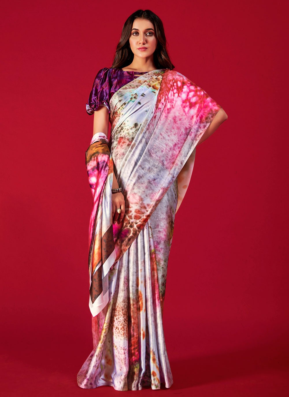 Trendy Digital Print Pure Crepe, Satin Saree - S5666