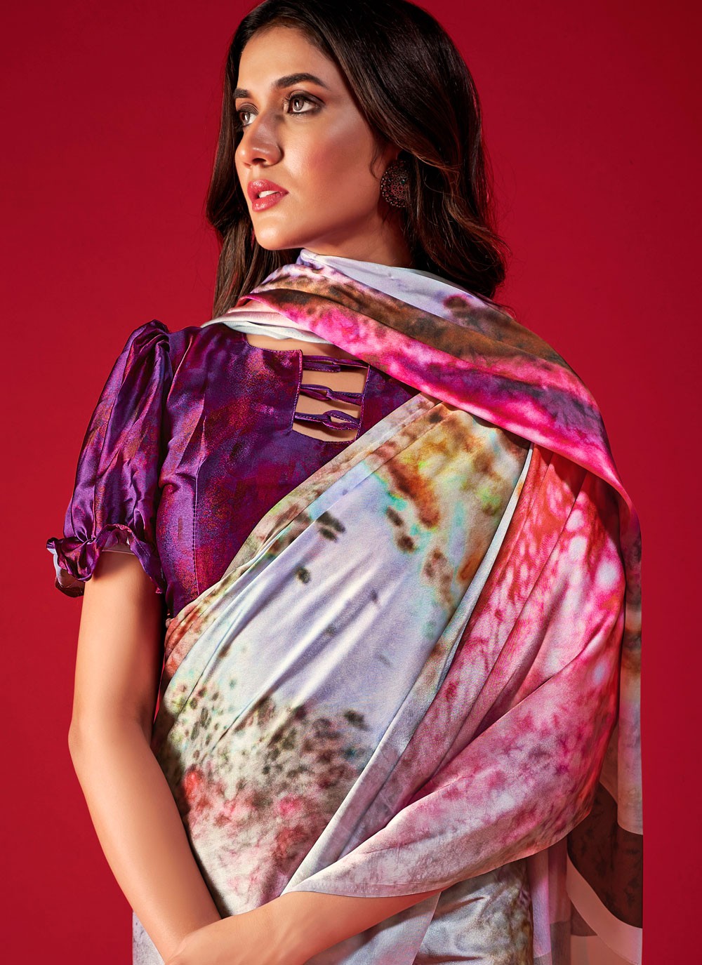 Trendy Digital Print Pure Crepe, Satin Saree - S5666