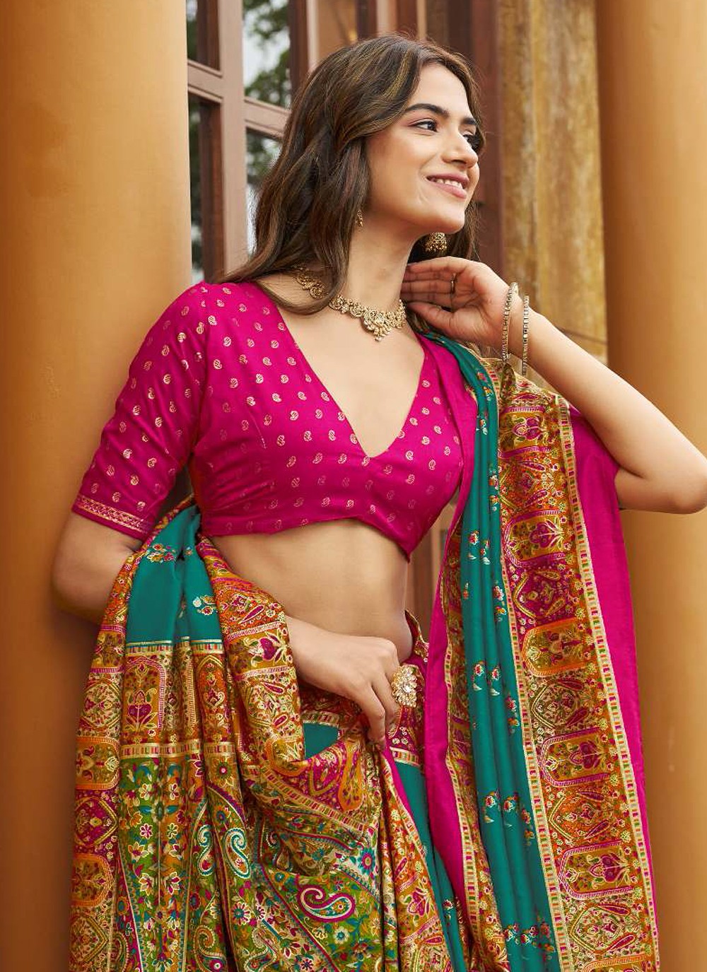 Teal Silk Trendy Saree Digital Print S19351