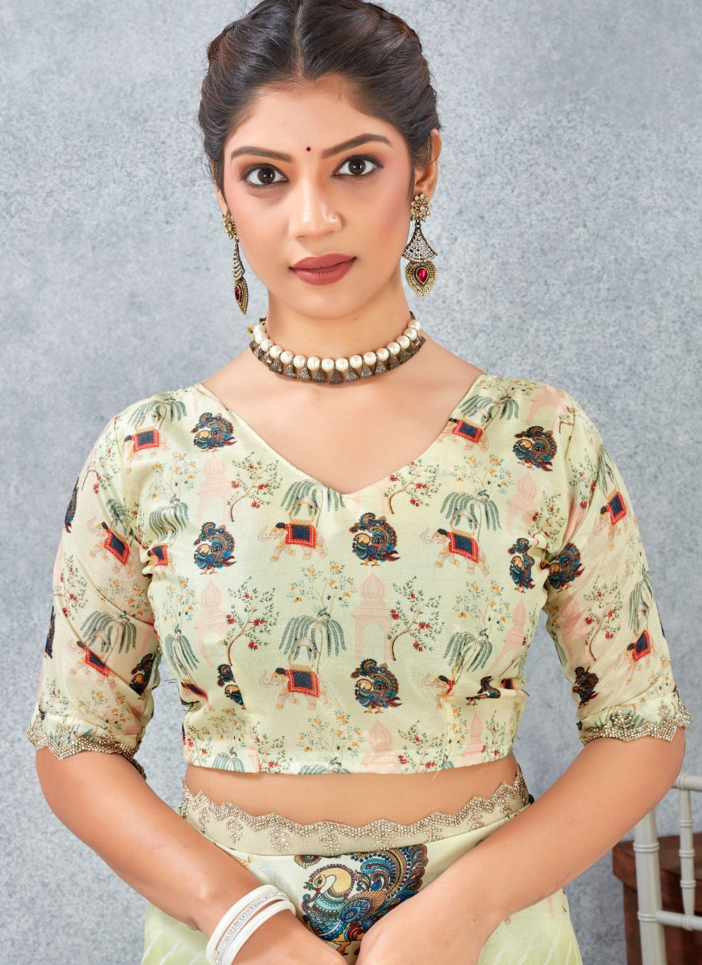 Green Satin Silk Trendy Saree Digital Print S20212