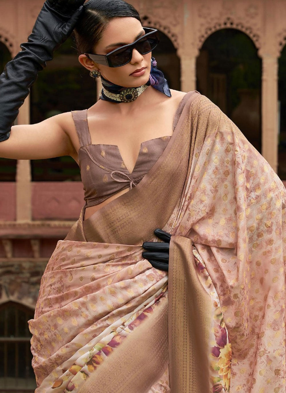 Trendy Saree Digital Print Beige Tussar Silk Saree S13228