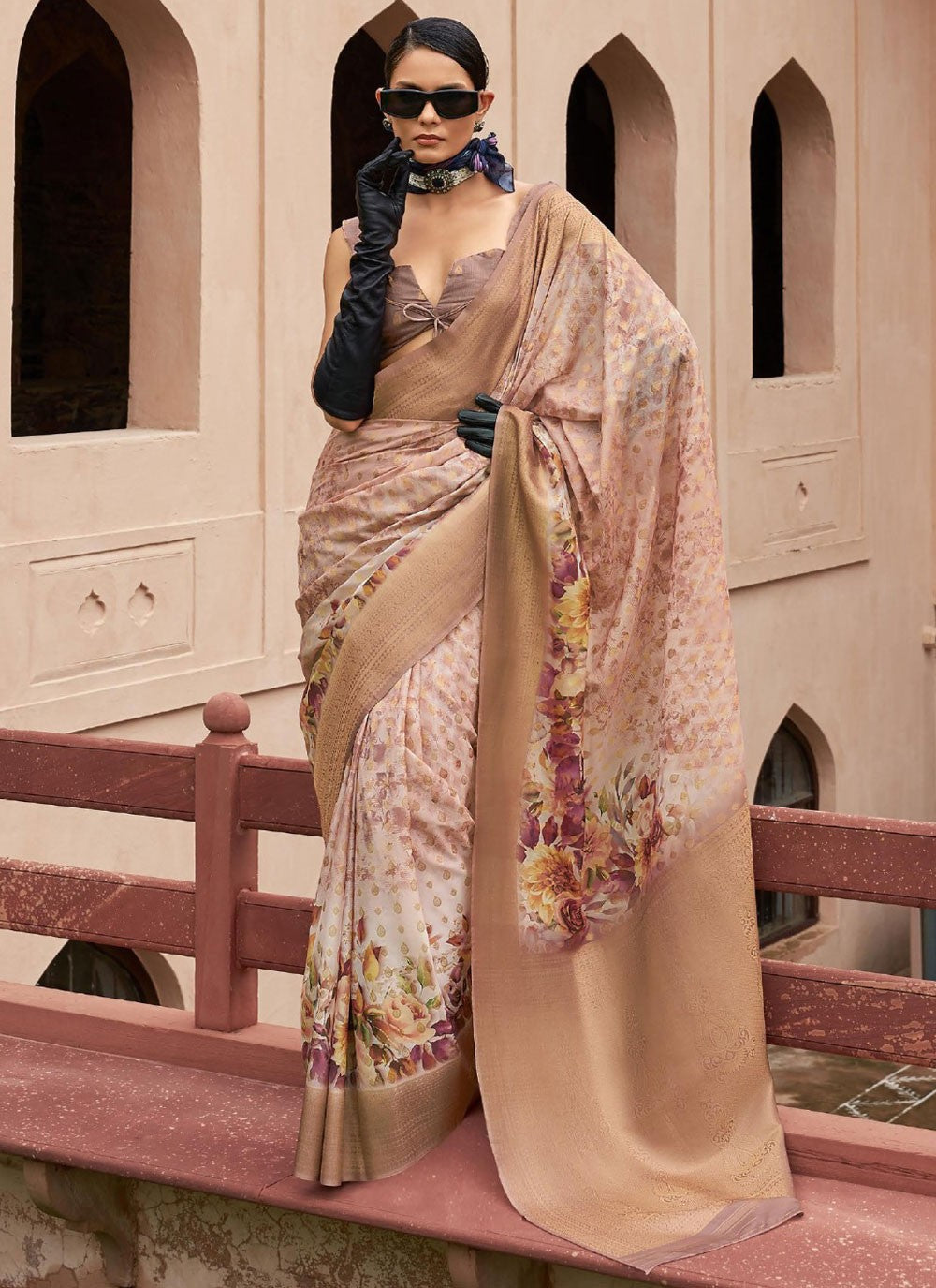 Trendy Saree Digital Print Beige Tussar Silk Saree S13228