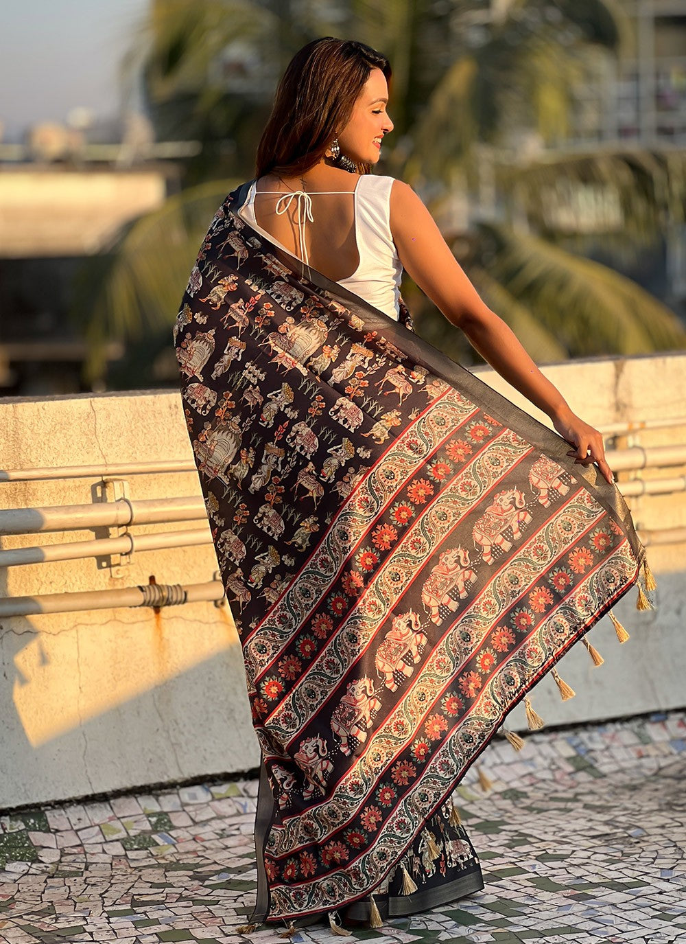 Border Work, Digital Print, Woven Tussar Silk Saree - S11795