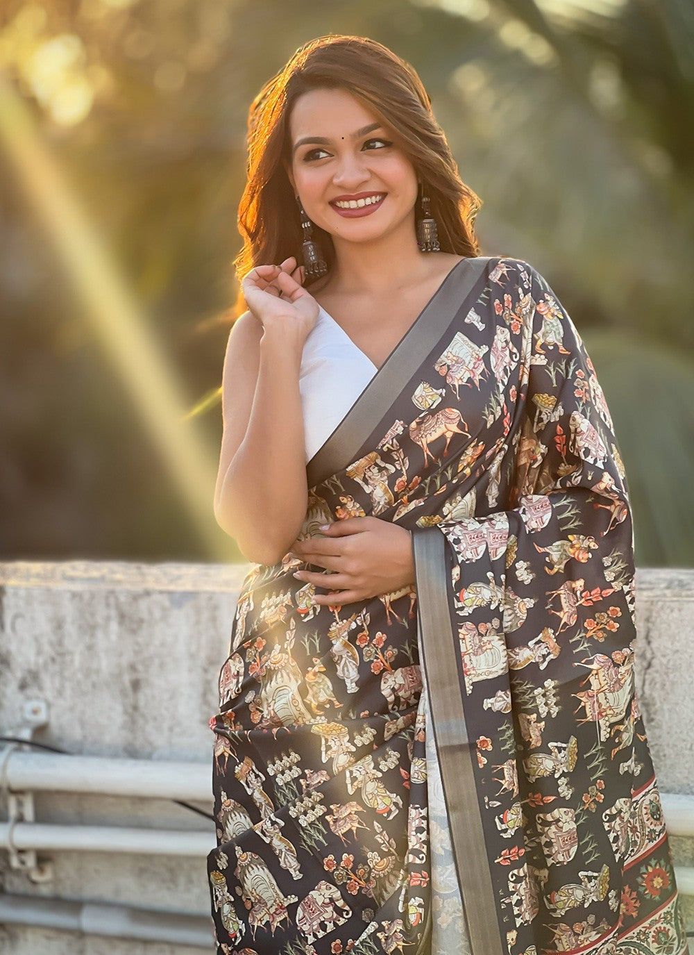 Border Work, Digital Print, Woven Tussar Silk Saree - S11795