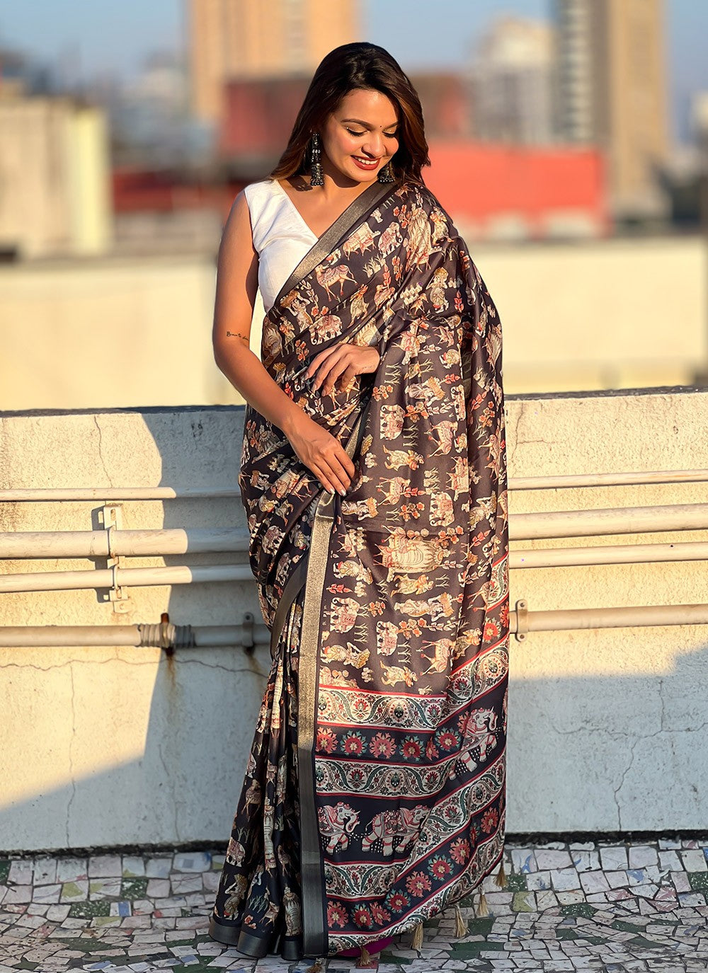 Border Work, Digital Print, Woven Tussar Silk Saree - S11795
