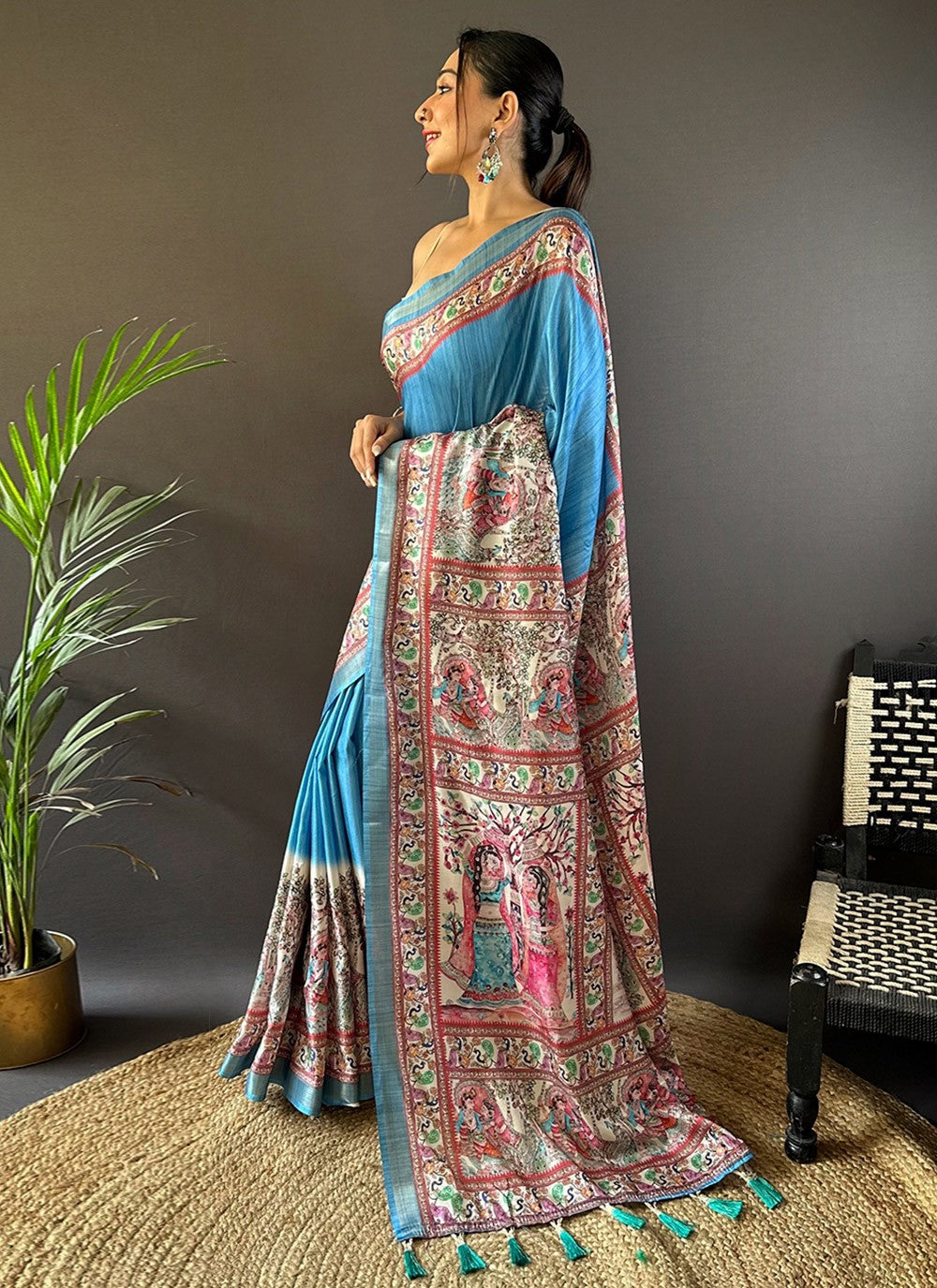Printed Digital Print Tussar Silk Saree - S7857