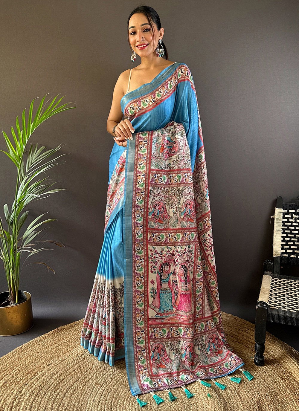 Printed Digital Print Tussar Silk Saree - S7857