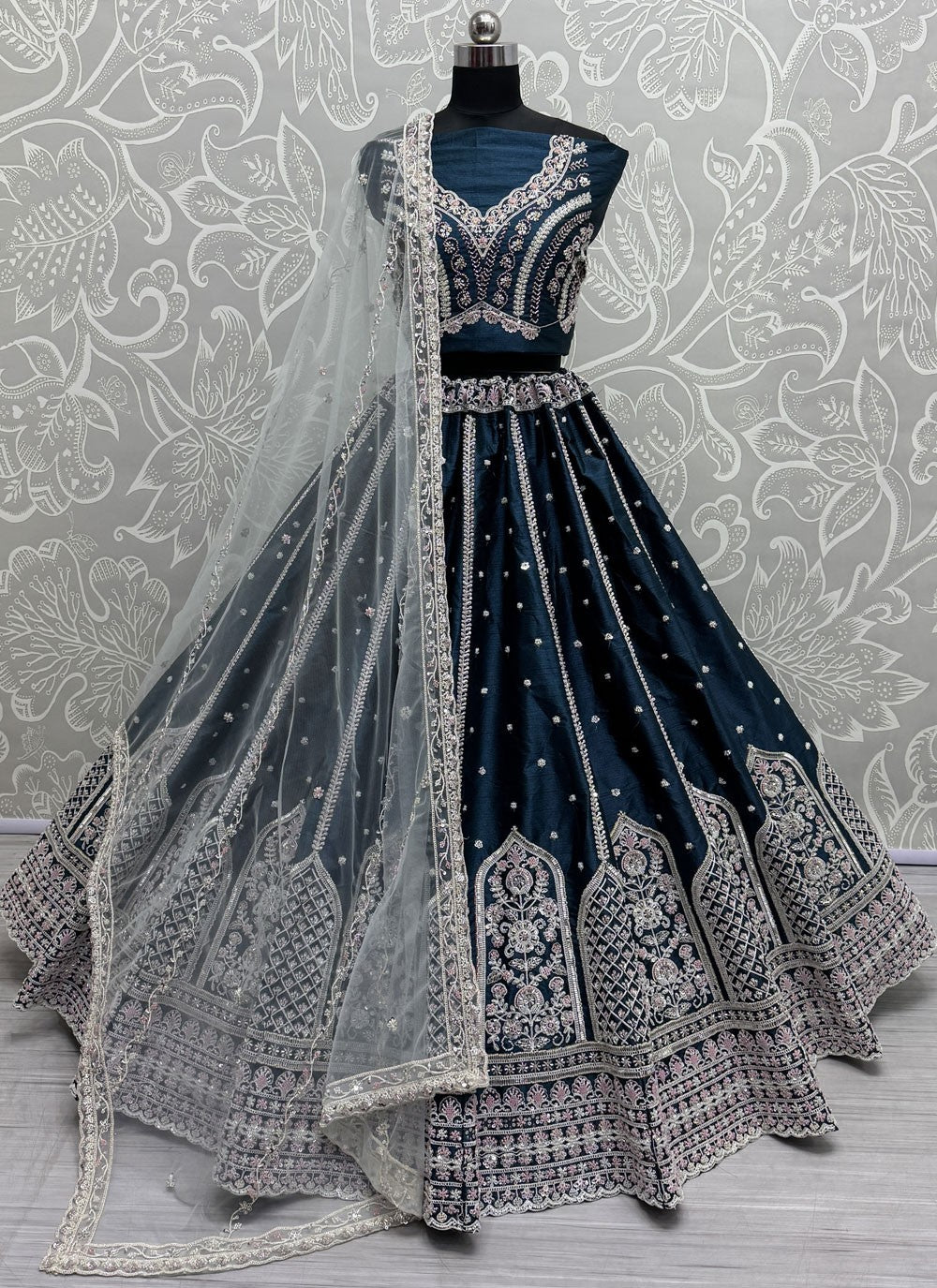 Beads Silk Morpeach Lehenga - L3417
