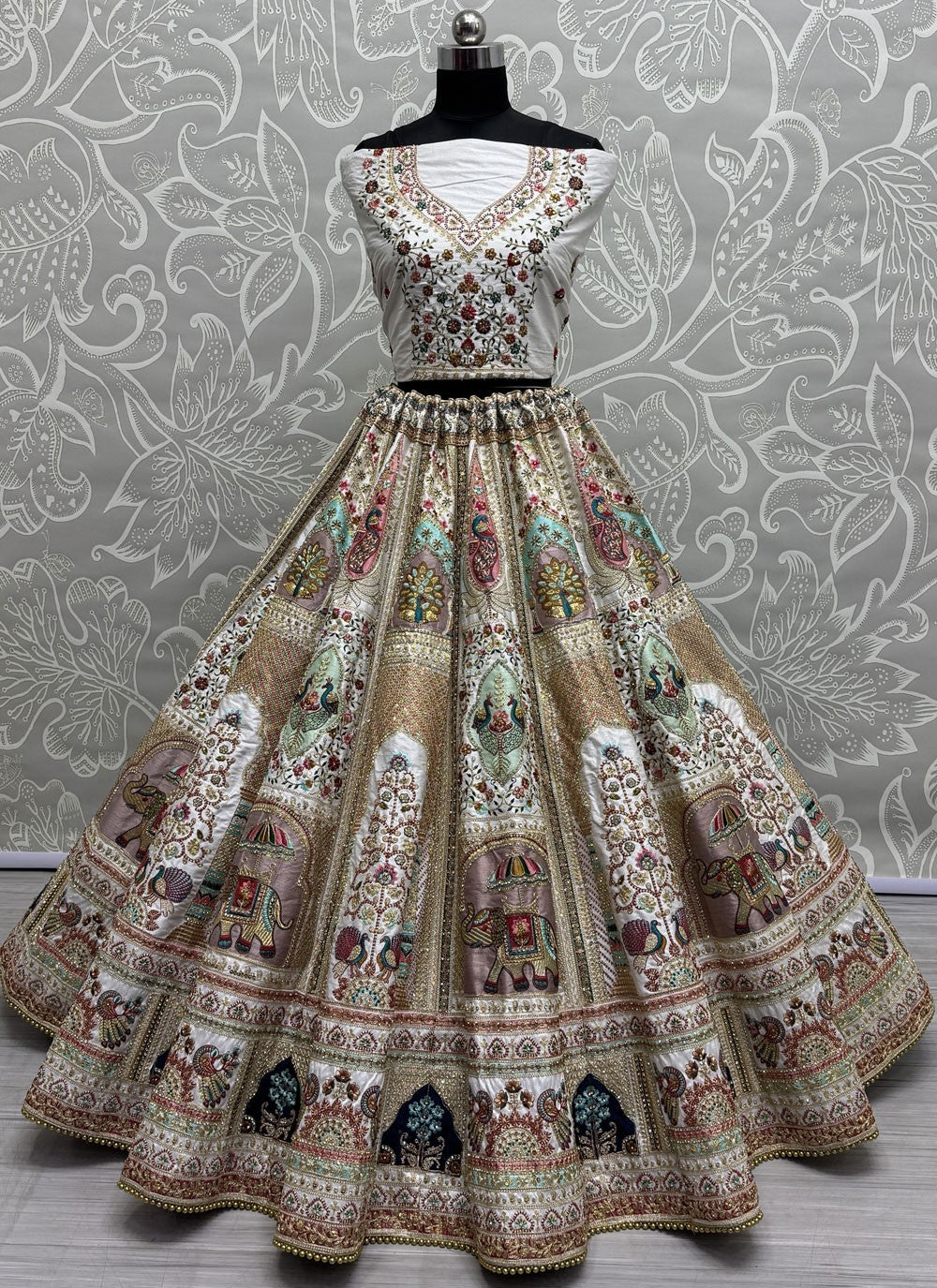 Diamond Silk White Lehenga - L3423