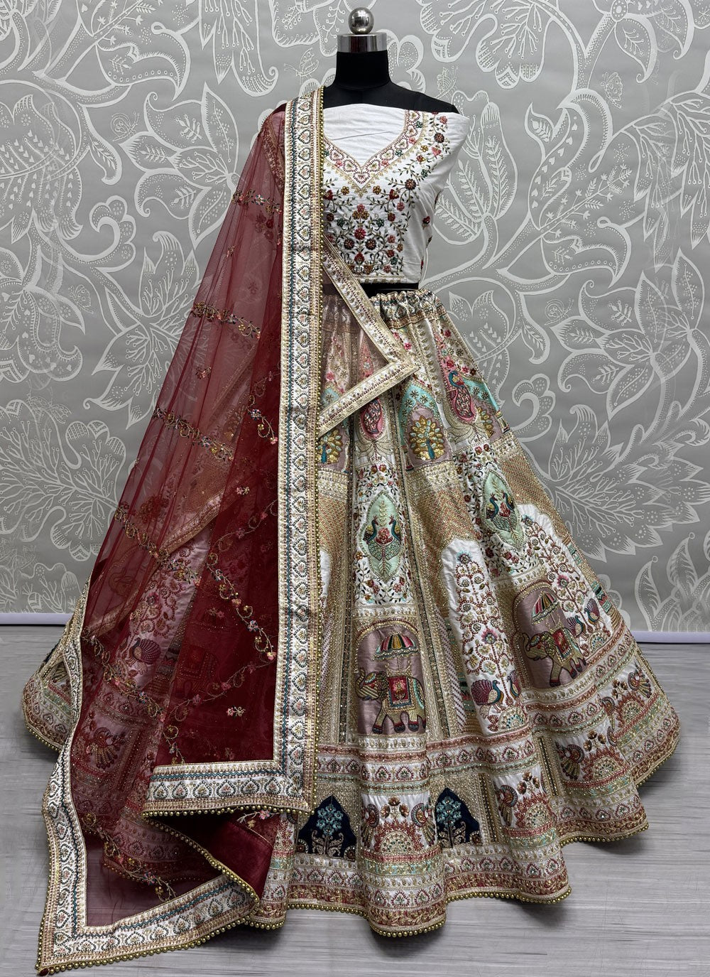 Diamond Silk White Lehenga - L3423