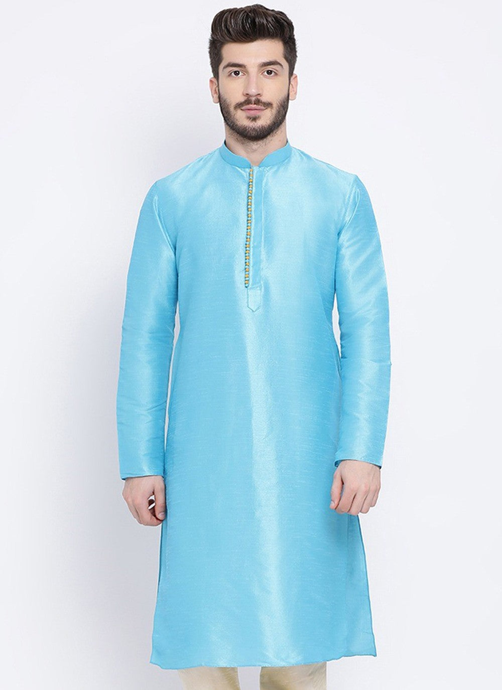 Plain Dupion Silk Aqua Blue Kurta - M1994