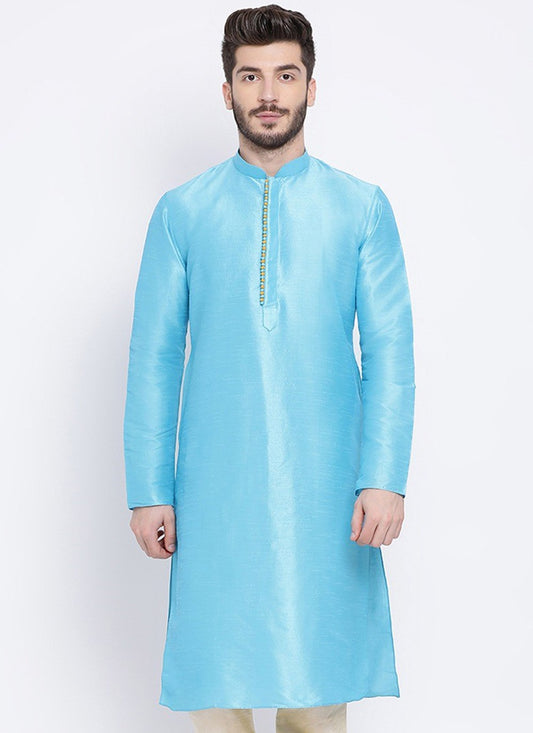 Plain Dupion Silk Aqua Blue Kurta - M1994