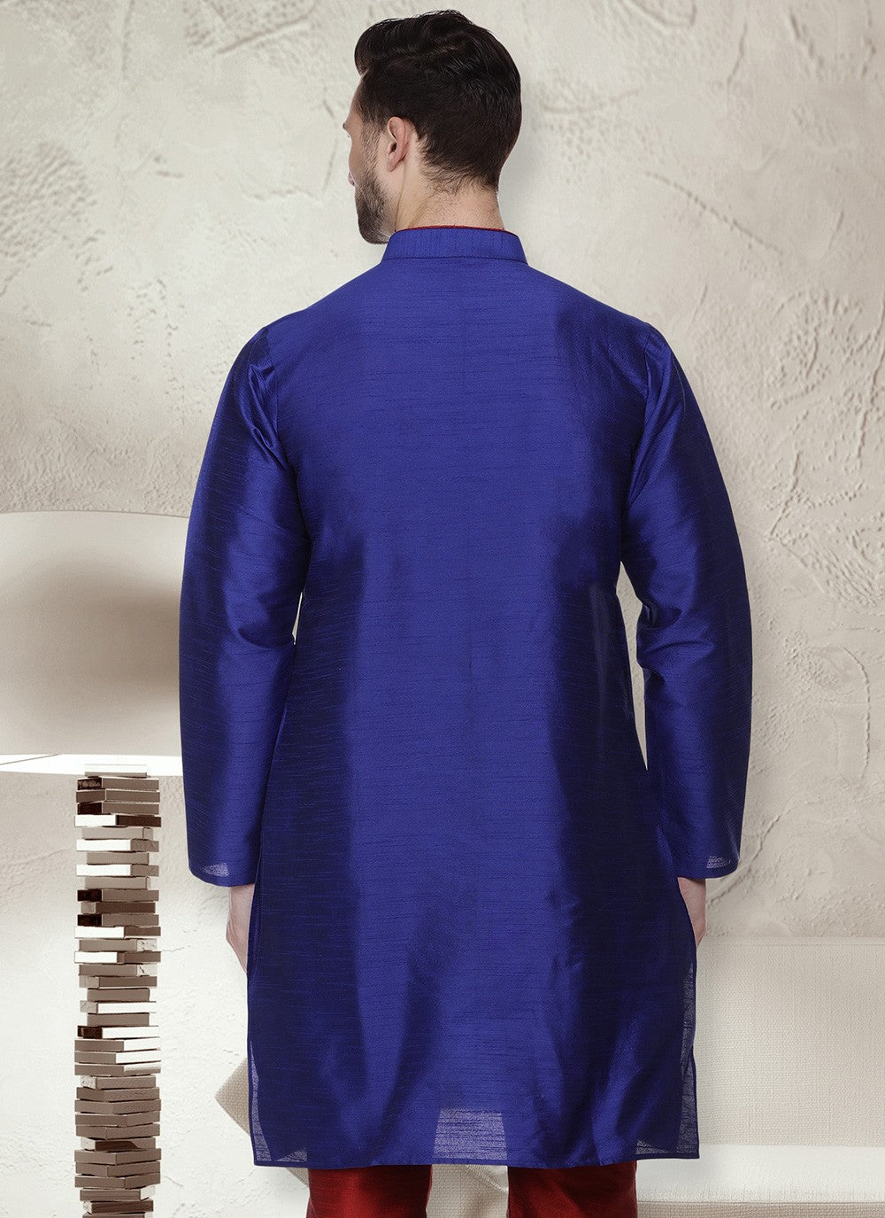 Machine Embroidery Dupion Silk Blue Kurta - M5652