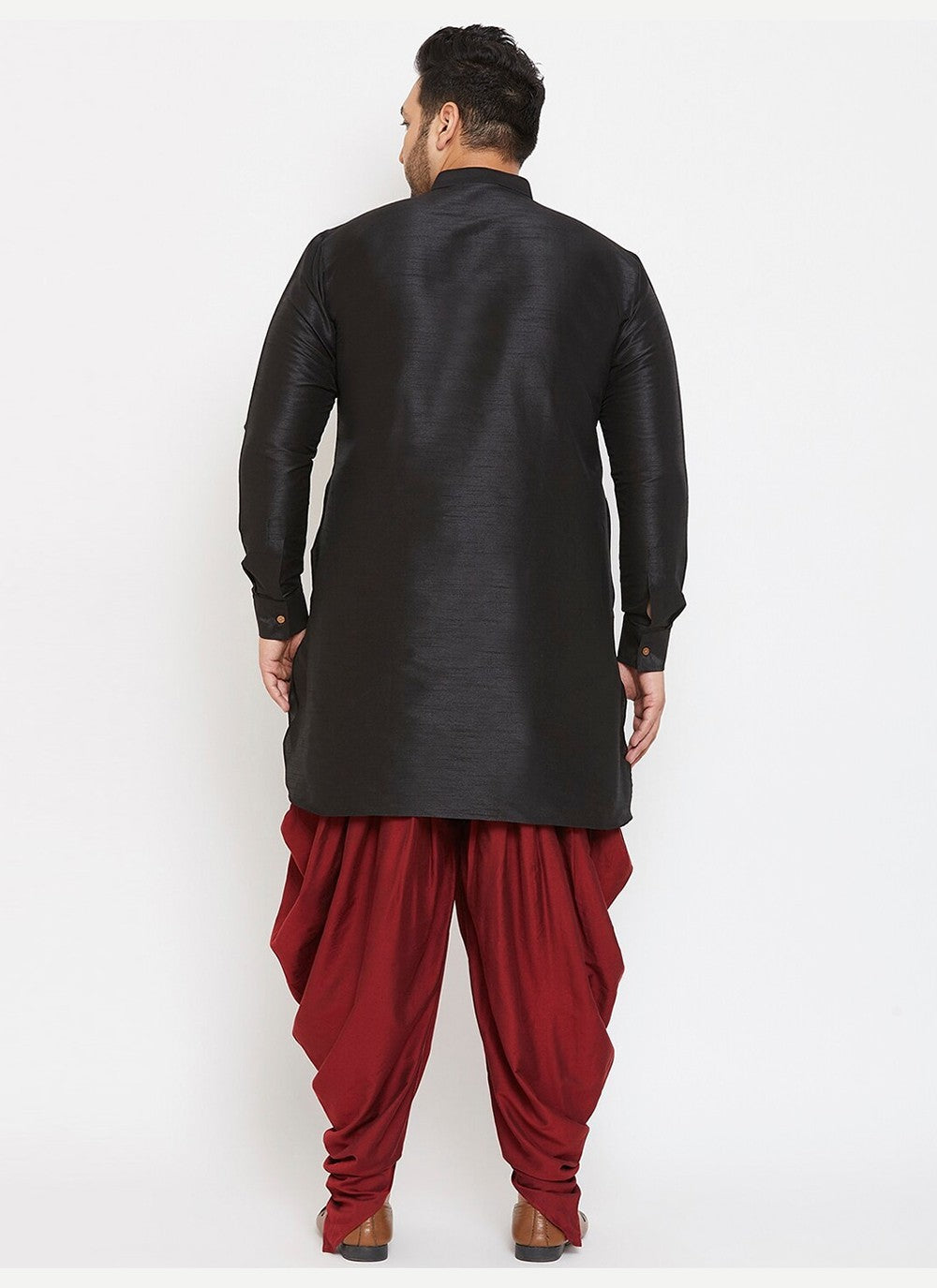 Plain Dupion Silk Black Dhoti Kurta - M2644