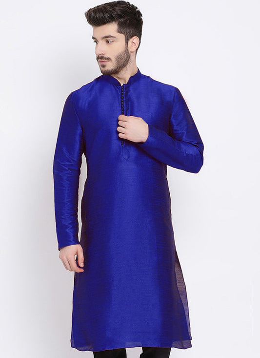 Embroidered Dupion Silk Blue Kurta - M2308