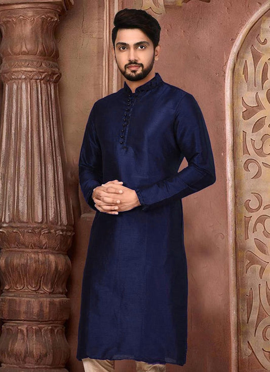 Embroidered Dupion Silk Blue Kurta - M2302