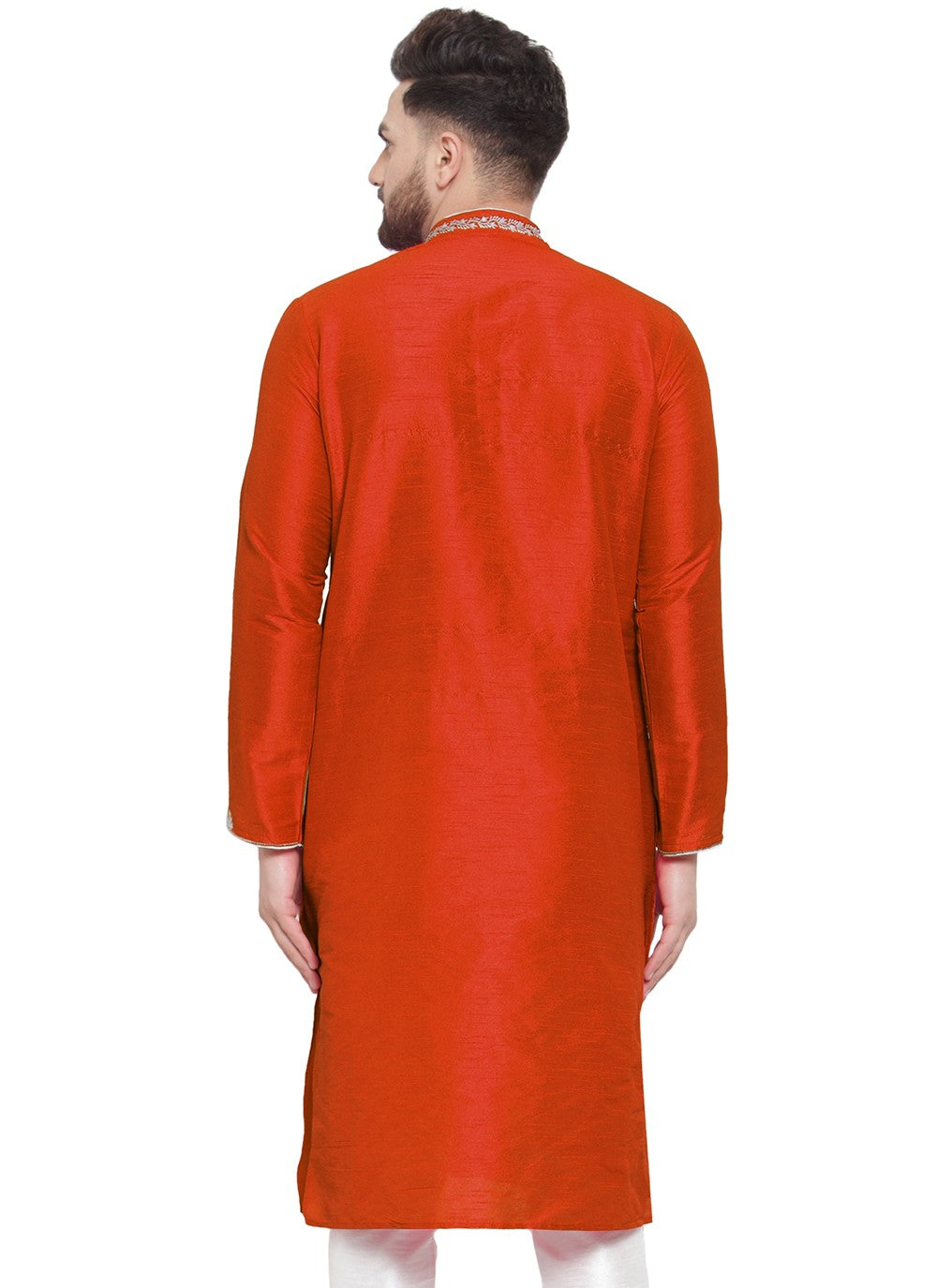 Embroidered Dupion Silk Orange Kurta - M7330