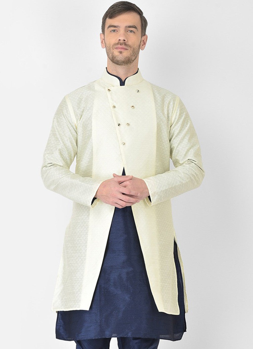 Fancy Work Dupion Silk Cream Jacket Style - M3216