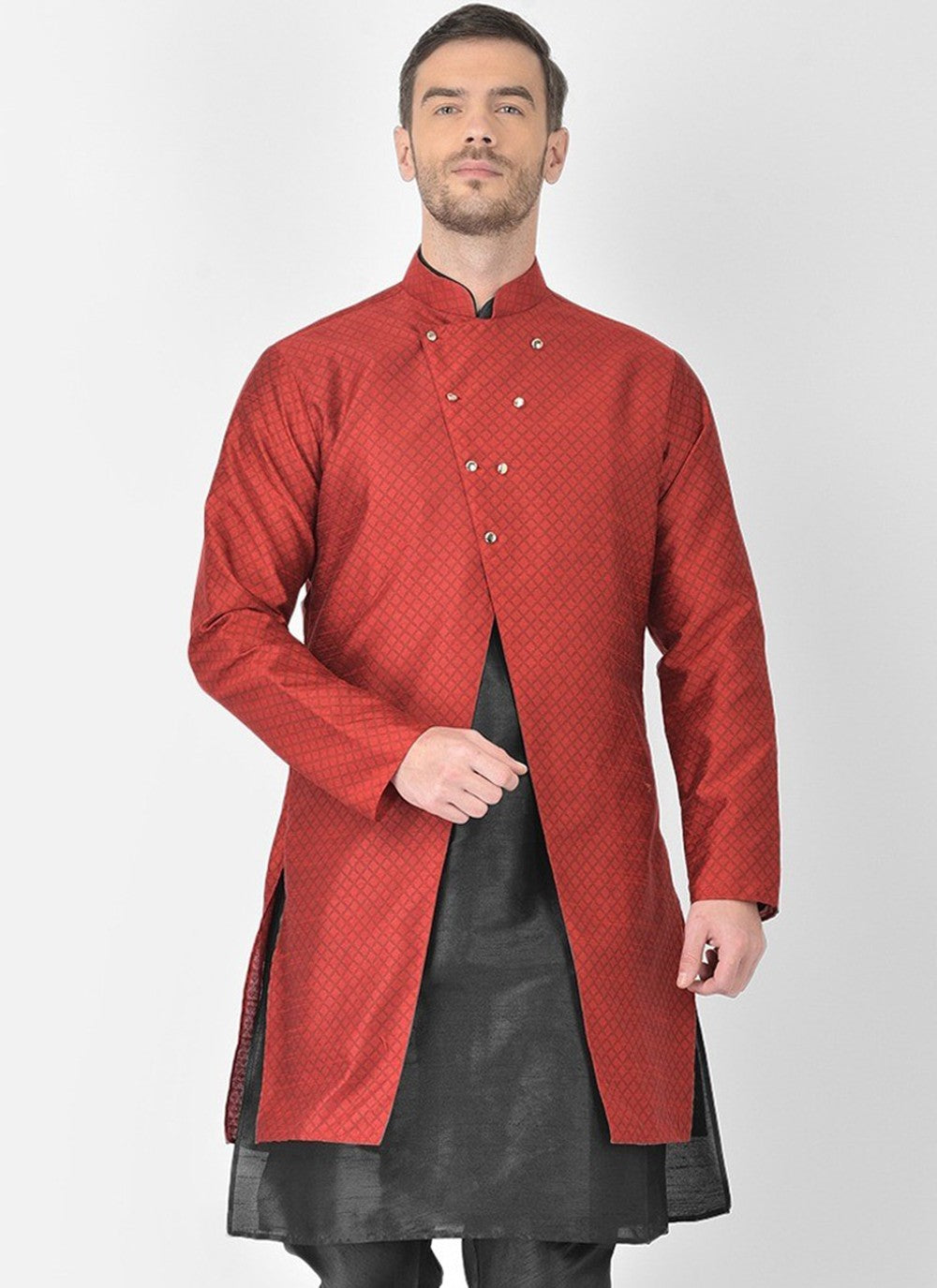 Fancy Work Dupion Silk Maroon Jacket Style - M3214