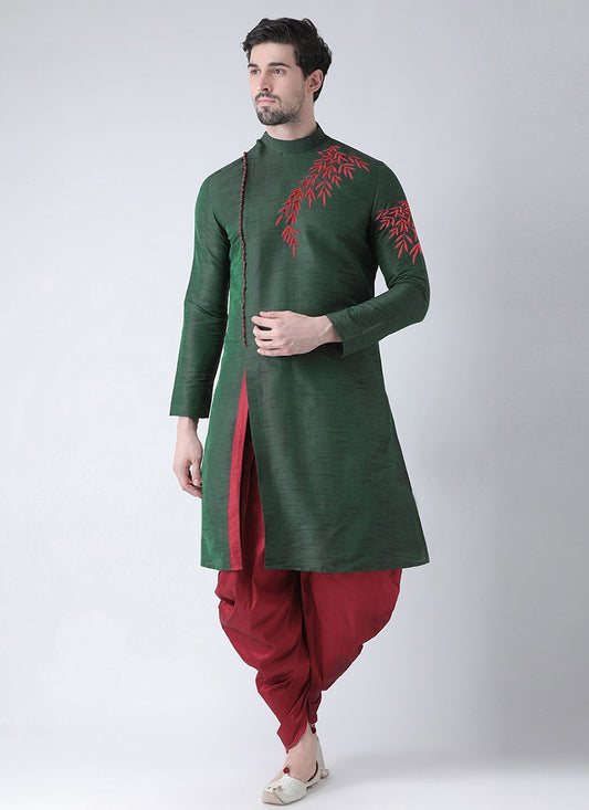 Embroidered Dupion Silk Green Angrakha - M6688